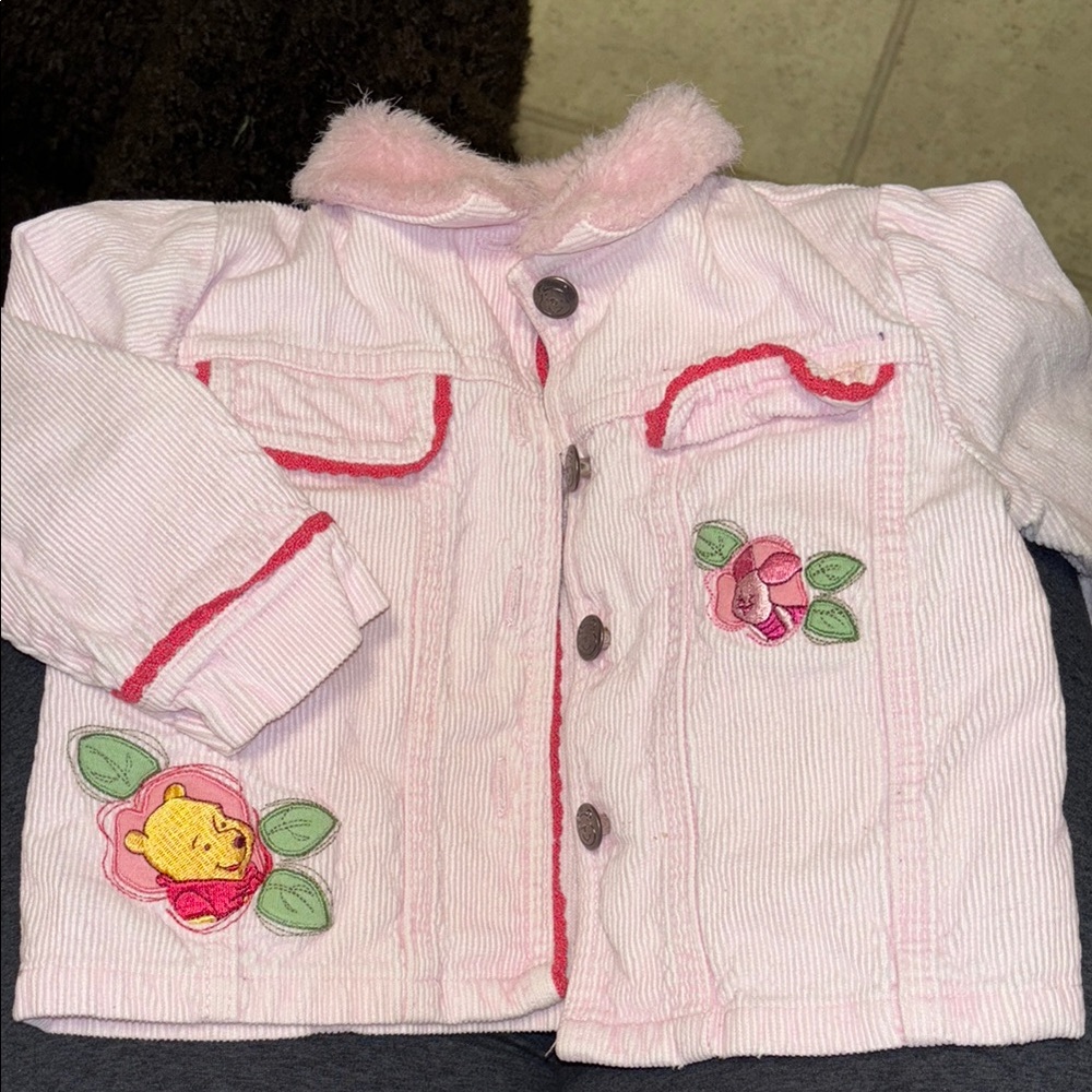 Disney Pink Jean Jacket with Embroidered Pooh Bear
